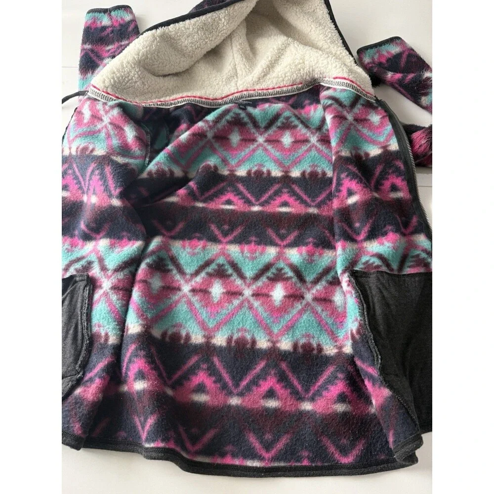 American Eagle Aztec Print Polar Fleece full zip Jacket sweater Hood Size M